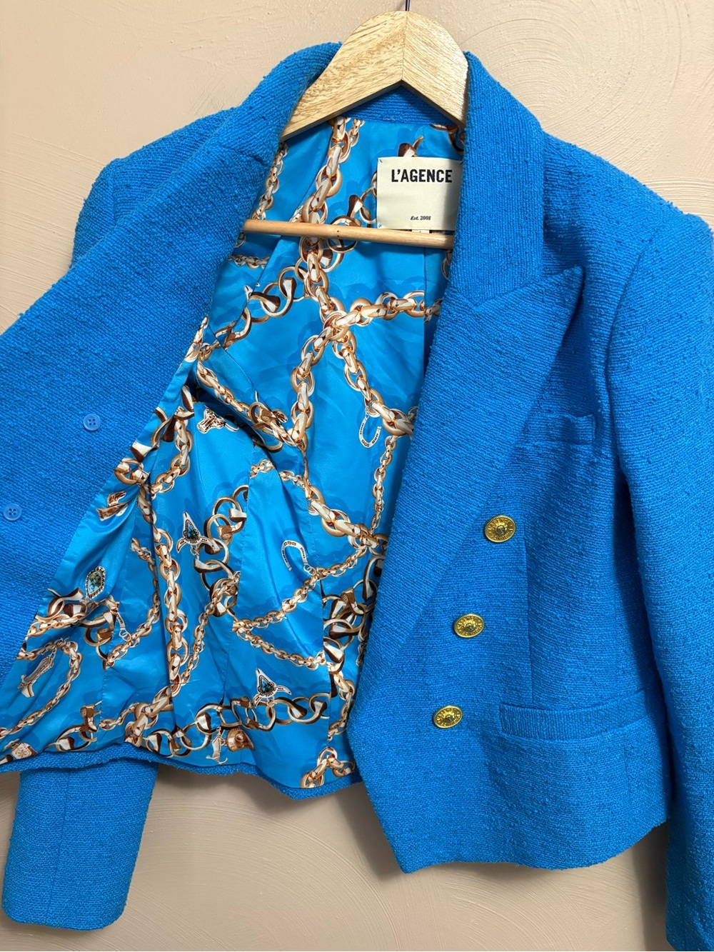 L'AGENCE Brooke Tweed Blazer Blue Gold Size 4 - Picture 9 of 13